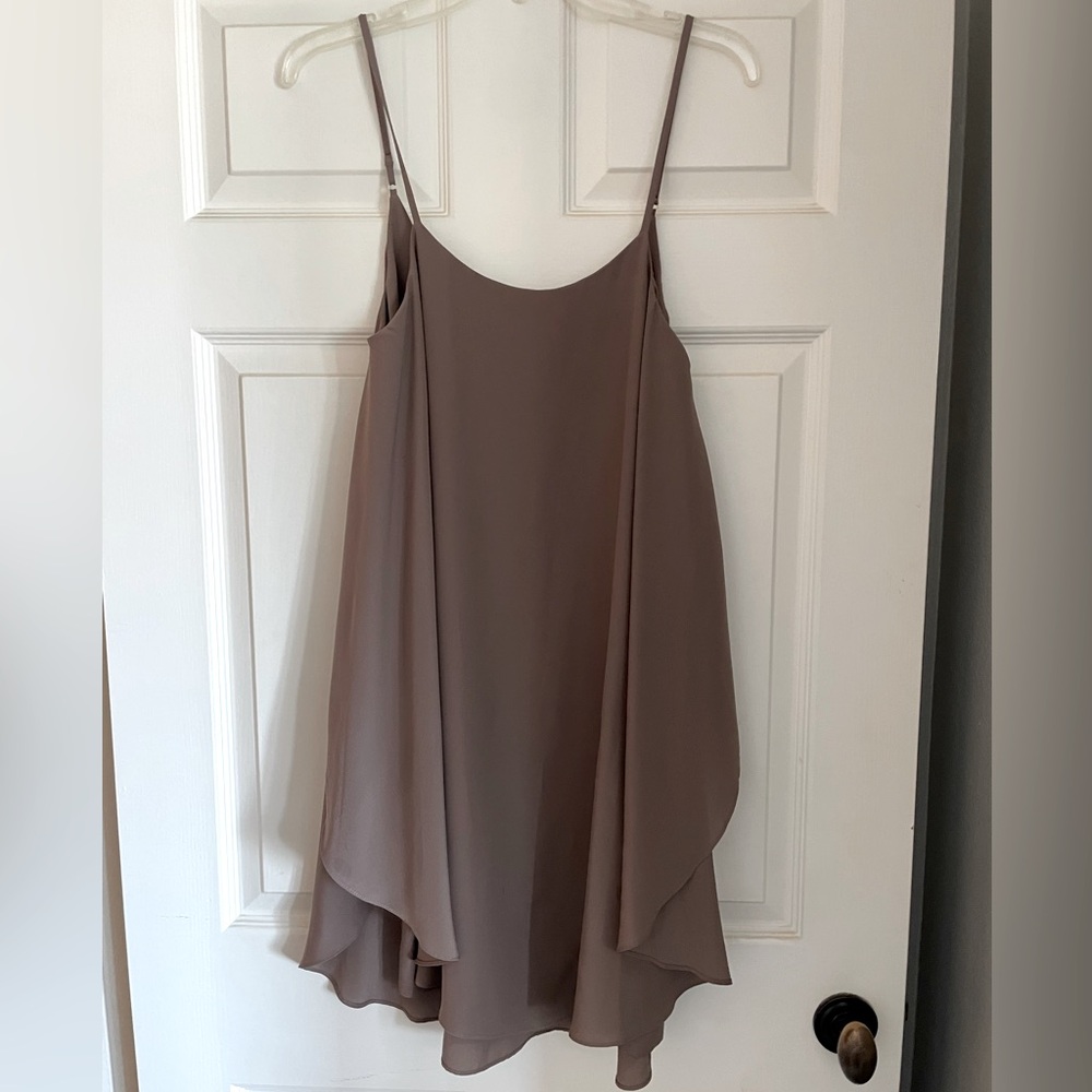 Short flowy taupe dress, Suzi Chin for Maggie Boutique size 4